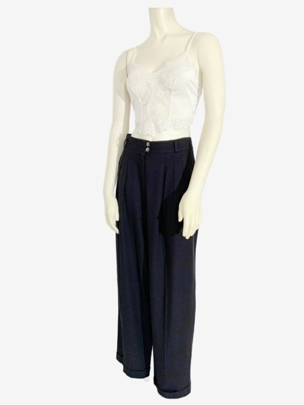 Vintage Black Linen-Rayon Blend Trousers / size Small